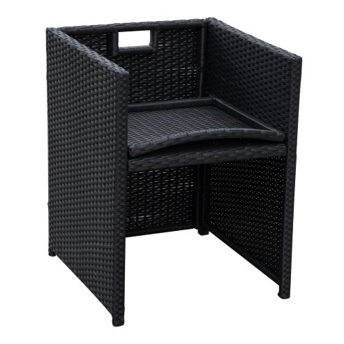 Outsunny 2 Seater Rattan Cube Garden Furniture Set, Rattan Dining Set with Cushions, Outdoor Dining Table and Chairs with 2 Armchairs, 2 Stools, Rectangular Glass Top Table for Patio, Balcony