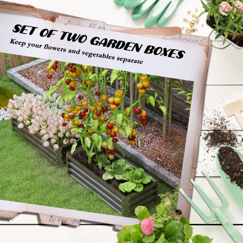 Outsunny Set of 2 Raised Garden Bed, Outdoor Planter Box with Galvanised Steel Frame for Growing Vegetables, Flowers and Herbs, 110 x 50 x 30cm, Dark Grey