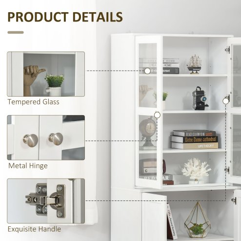 HOMCOM Modern Bookcase with Glass Doors, Display Storage Cabinet with Adjustable Shelves for Living Room, Study, Office