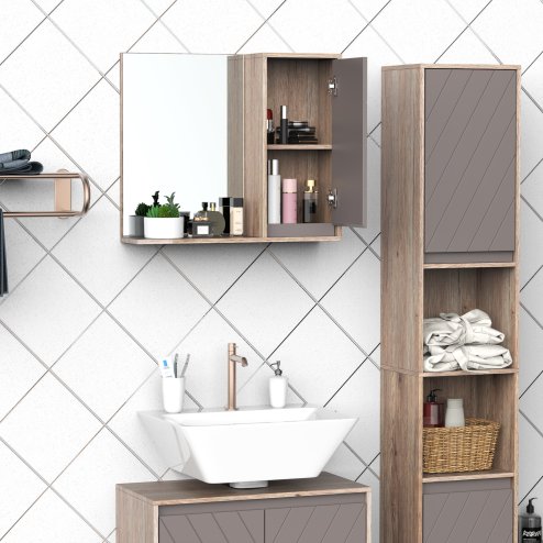 HOMCOM Bathroom Mirror Cabinet, Wall-Mounted Bathroom Cabinet with Mirror and Adjustable Inner Shelf,  57L x 14.2W x49.2H cm