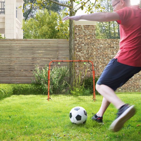 HOMCOM Football Rebounder Net, Adjustable Kickback Target Goal Teens Adults Training Aid for Multi-Sports Practise, Red