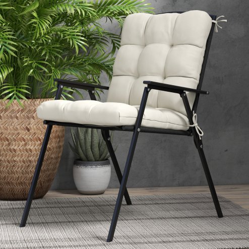 Outsunny Garden Back Chair Cushion, Comfortable Patio Seat Cushion Pad with Backrest for Outdoor & Indoor Use, Cream White