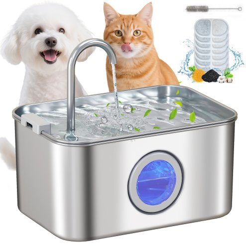 PawHut Cat Water Fountain for Drinking, 3.2L Stainless Steel Cat Fountain, Ultra-Silent, Automatic, Visible Water-Level, for Kittens, Dogs and Other Pets
