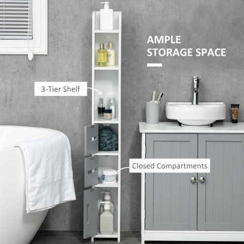 kleankin Modern Bathroom Storage Cabinet, Freestanding Tall Bathroom Cabinet with Open Shelves and 3 Cupboards with Door, for Bedroom Hallway