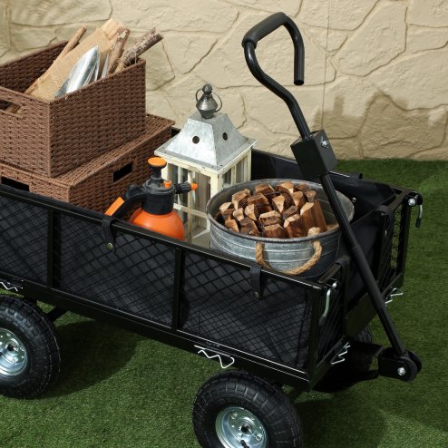 Outsunny Garden Trolley Cart, Heavy Duty Festival Trolley with Removable Liner, Quick-Release Sides, 10
