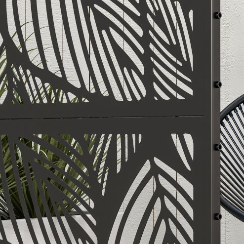 Outsunny Decorative Garden Privacy Screen with Stand, 6.5FT Freestanding Metal Outdoor Divider, Decorative Privacy Panel with Expansion Screws for Garden Pool Hot Tub, Leaf Style, Black