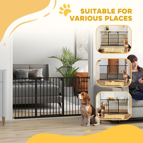 PawHut Dog Gate Stair Gate Pressure Fit Pets Barrier Auto Close for Doorway Hallway, 74-148cm Wide Adjustable, Black