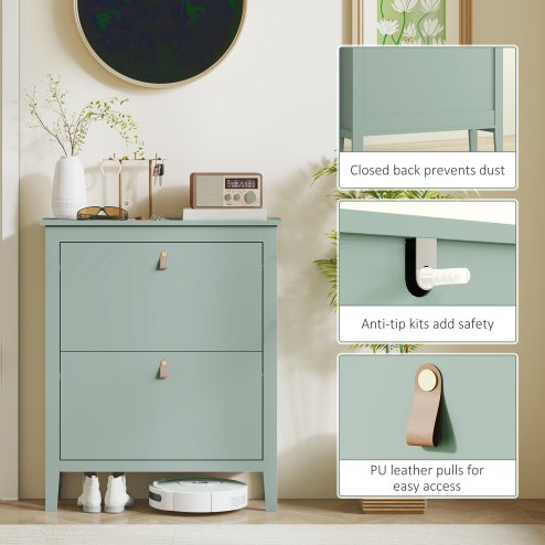HOMCOM 2 Drawer Shoe Cabinet with Flip Doors, Narrow Shoe Storage Cabinet with Removable and Adjustable Shelves, 14 Pairs Footwear Cupboard for Hallway, Entryway, 80 x 24 x 95.5 cm