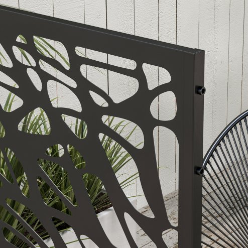 Outsunny Decorative Garden Privacy Screen with Stand, 6.5FT Freestanding Metal Outdoor Divider, Decorative Privacy Panel with Expansion Screws for Garden Pool Hot Tub, Twisted Line Style, Black