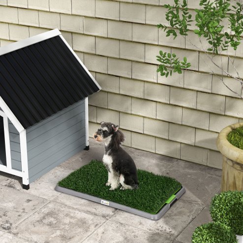 PawHut Dog Toilet, Artificial Grass for Dogs with Tray for Potty Training Indoor Outdoor Use, Puppy Dog Grass Pad Easy to Clean, 2 Packs, 67 x 41cm, Green