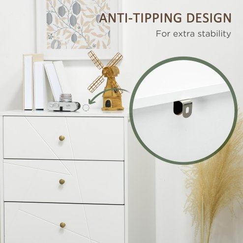 HOMCOM Bedroom Chest of Drawers, Tallboy 4-Drawer Dresser, Modern Storage Drawer Unit with Hairpin Legs, White