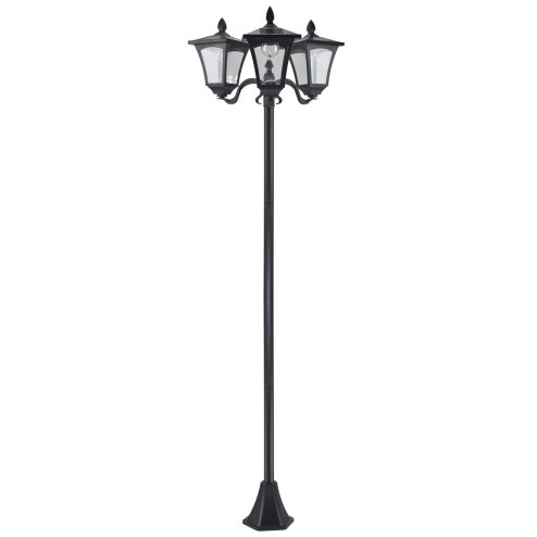 Outsunny 1.8m Traditional Victorian Style 3 Way Head Outdoor Garden Solar Post Lamp Sensor Dimmable LED Lantern Bollard Pathway IP44 - Black