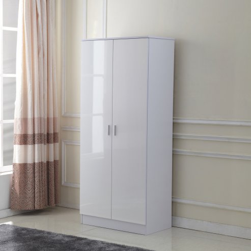 HOMCOM High Gloss 3 Piece Trio Bedroom Furniture Set Wardrobe + Chest Of Drawer + Bedside White
