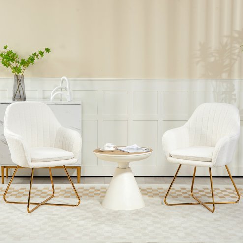 HOMCOM Modern Dining Chair Set of 2, Sherpa Fleece Armchair with Padded Seat, Occasional Bedroom Chair with Cross Steel Legs for Living Room, Cream White