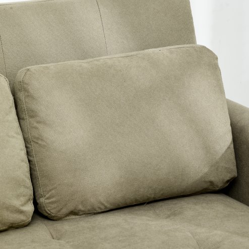 HOMCOM 2 Seater Sofa Bed, Convertible Bed Settee, Modern Fabric Loveseat Sofa Couch with 2 Cushions, Side Pockets for Living Room, Guest Room, Light Brown
