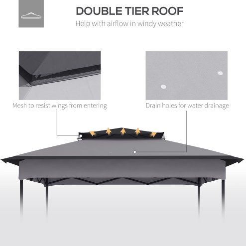 Outsunny Gazebo for 3.25m x 3.25m Frame, 2 Tier Gazebo Cover, UV Protection, Grey