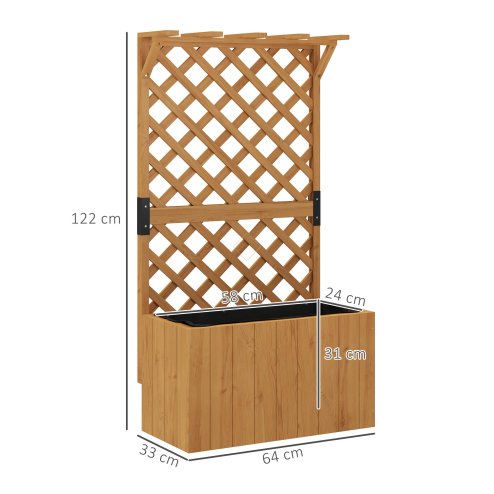 Outsunny Wooden Planter with Trellis, Freestanding Raised Garden Bed with Drainage Holes, Outdoor Planter Box with Liner for Vegetables, Herbs and Flowers, Natural