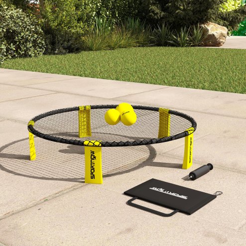 SPORTNOW Spike Ball Set, Mini Beach Games Set with Net, 3 Balls and Ball Pump, Portable with Carrying Bag for Outdoor Team Sports, Yellow