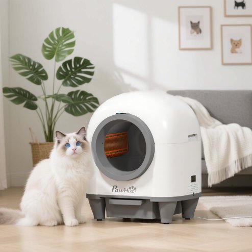 PawHut Self Cleaning Cat Litter Tray, 80L Extra Large Automatic Cat Litter Box with APP Control, Safety Protection, Odor Removal, Kitten Smart Toilet with Rubbish Bag for Multiple Kittens