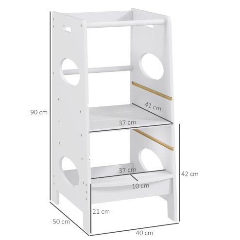 HOMCOM Toddler Step Stool Kids Adjustable Standing Tower with Safety Rail for Kitchen Counter Grey
