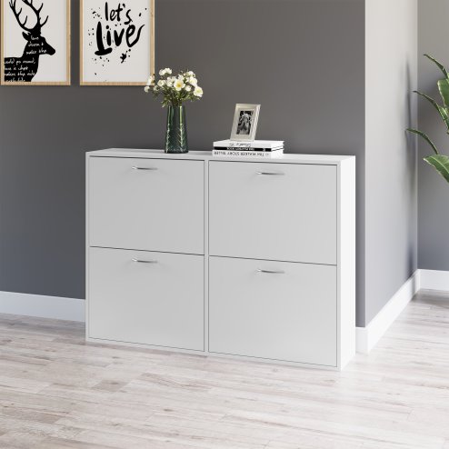 HOMCOM Wooden Modern Design 4 Drawer Shoes Cabinet Pull Down Shelf Storage Organiser