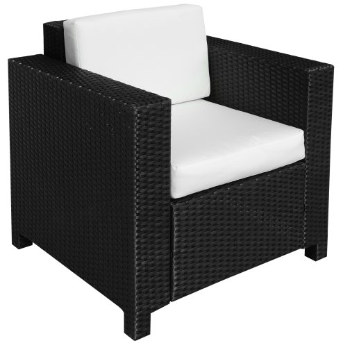 Outsunny Single Seater Rattan Chair, PE Wicker Garden Armchair with 10 cm Thickened Cushion, All-Weather Rattan Garden Chair with Armrests, Black