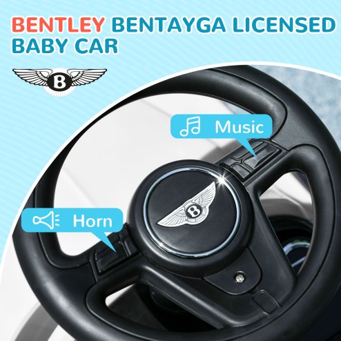 AIYAPLAY Bentley Bentayga Licensed Baby Push Car, 3-in-1 Ride on Car Foot to Floor Sliding Car with Removable Push Handle, Canopy, Horn Music, Storage, Safety Guardrail, for 12-36 Months, White