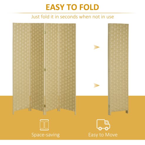 HOMCOM 4-Panel Room Dividers, Wave Fibre Freestanding Folding Privacy Screen Panels, Partition Wall Divider for Indoor Bedroom Office, 170?cm, Brown