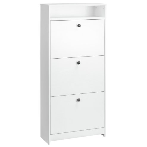 HOMCOM Narrow Shoe Cabinet with 3 Flip Doors, 14-18 Pairs Shoe Cupboard with Open Shelf for Slim Hallway and Entryway, 24 x 60 x 132 cm, White