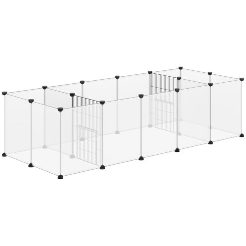 PawHut Pet Playpen, DIY Small Animal Cage, 18 Panels Portable Metal Fence, for Guinea Pigs, Hedgehogs, 175 x 70 x 45cm - White