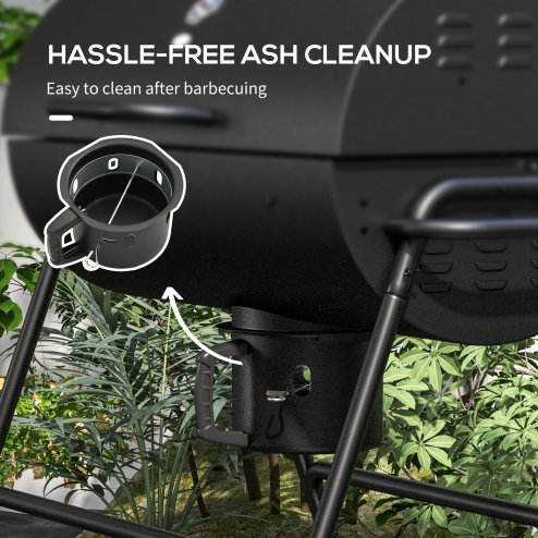 Outsunny Charcoal Barbecue Grill, Portable Barrel BBQ Trolley Smoker with Wheels, Ash Catcher and Thermometer for Outdoor Garden Party Cooking, Black