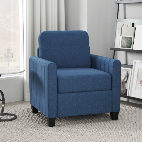 HOMCOM Armchair, Channel Tufted Modern Fabric Accent Chair, Comfy Upholstered Reading Lounge with Spring Cushion, Back Pillow, for Living Room, Bedroom, Office