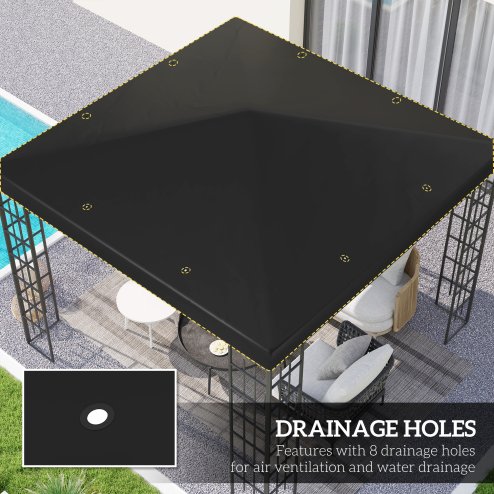Outsunny 3 x 3(m) Gazebo Canopy Replacement Cover, Garden Gazebo Roof Replacement with Drain Holes, Water Resistant PVC Coating, 370g/ UPF30+, TOP COVER ONLY