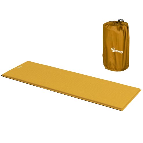 Outsunny Self-Inflating Camping Mat Sleeping Pad, 5cm Thick Single Air Mattress with Carry Bag for Hiking, Camping, Travel, 200 x 65 x 5cm, Khaki