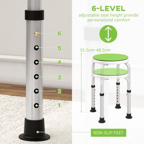 HOMCOM 360 Swivel Seat Bath Shower Stool, Adjustable Height Shower Chair with Aluminium Frame Non-Slip Feet Chair Safe Support Home Assistance