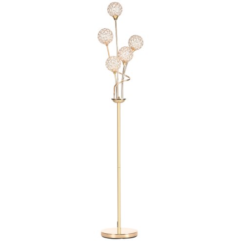 HOMCOM 5-Light Upright Floor Lamps for Living Room with Lampshade, Modern Standing Lamp for Bedroom, Bulb not Included, Silver