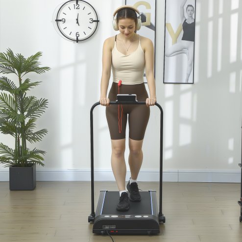 HOMCOM Walking Pad Treadmill, Folding Treadmill for Home, 1-8km/h Under Desk Running Machine with Low Noise 1.5HP, LED Display, Wheels and Remote Control, for Gym Office Fitness Training, Blue