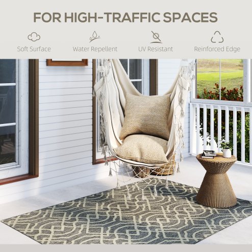 HOMCOM UV Resistant Indoor & Outdoor Area Rug, Easy-Cleaning Machine Washable Rug with Geometric Pattern for Patio, Garden, Kitchen, Bathroom or Living Room, 170 x 120 cm, Grey