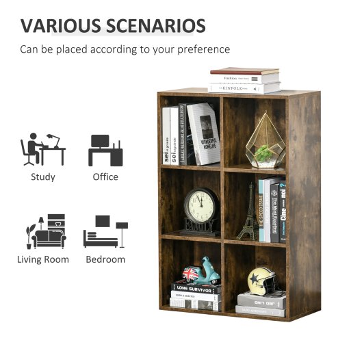 HOMCOM 3 Tier Bookshelf, Modern Cube Bookcase with 6 Open Storage Compartments, Freestanding Display Storage Unit for Living Room, Bedroom, Study
