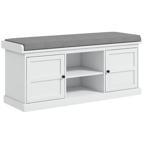 HOMCOM Shoe Bench with Seat, Shoe Storage Bench with Cushion, 2 Cabinets and Adjustable Shelf for Entryway, Hallway, Living Room, Bedroom, White