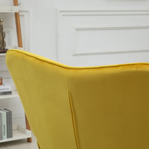 HOMCOM Modern Accent Chair, Upholstered Tufted Wingback Armchair with Seat Padding, Velvet Leisure Lounge Bedroom Chair with Wood Legs, Yellow
