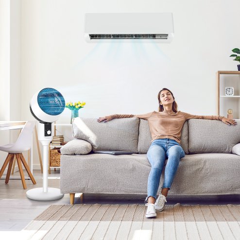 HOMCOM 9'' Air Circulator Fan 3 Speed, 70° Oscillation 90° Vertical Tilt, Carry Handle, Standing Fan, Pedestal Fan for Living Room, Bedroom, Office, White and Black