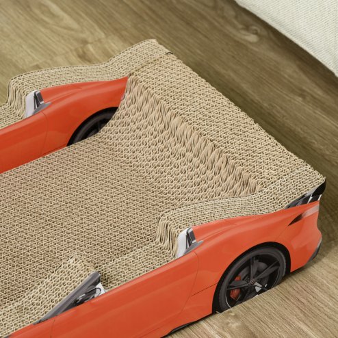 PawHut Cat Scratching Board, 2 in 1 Cat Scratcher Cardboard, Car-shaped Cat Scratch with Catnip, for Indoor Use, 50 x 30 x 12.5cm, Red