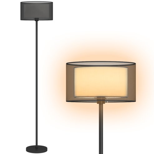 HOMCOM Floor Lamp for Living Room, Modern Standing Lamp with Double Layer Shade & Foot Switch, Minimalist Tall Pole Lampshade for Bedroom, Office, Black