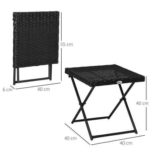 Outsunny Folding Rattan Garden Coffee Table, Small Square Outdoor Bistro Side Table with Rattan Top for Patio, Balcony, Porch, 40 x 40 x 40 cmBlack