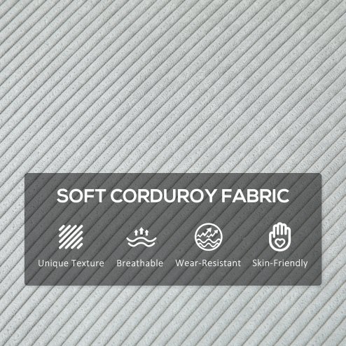 HOMCOM Modern 3 Seater Sofa with Spring Cushion, 193cm Fabric Sofa Couch with Back Pillows, Upholstered Corduroy Settee for Living Room, Bedroom, Home Office, Light Grey