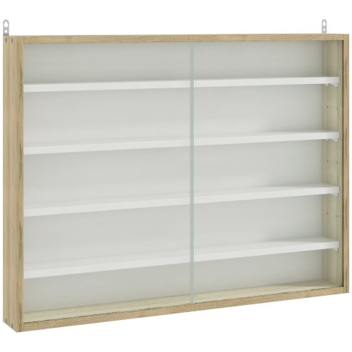 HOMCOM 5-Tier Wall Mounted Display Cabinet, Display Case with 4 Adjustable Shelves, Glass Doors for Home Office Ornaments 60x80cm, Natural