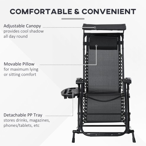 Outsunny Garden Rocking Chair Folding Recliner Outdoor Adjustable Sun Lounger Rocker Zero-Gravity Seat with Headrest Side Holder Patio Deck - Black