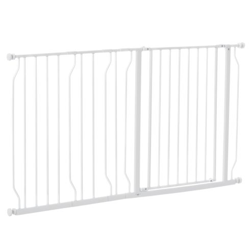 PawHut Dog Gate Wide Stair Gate w/ Door Pressure Fit Pets Barrier for Doorway, Hallway, 76H x 75-145W cm - White