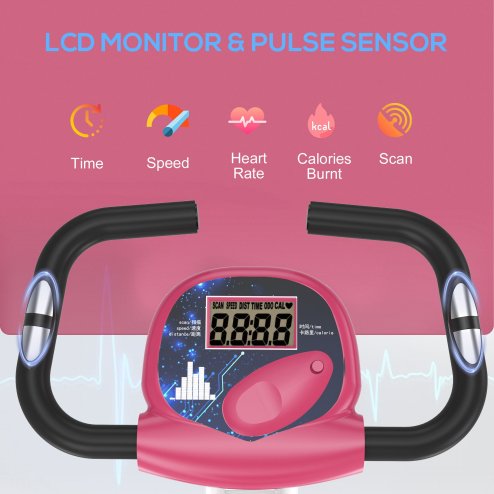 HOMCOM Folding Exercise Bike, Fitness Bicycle Indoor Trainer, 8-Level Magnetic Resistance Adjustable, with LCD Monitor, Pulse Sensor, Pink